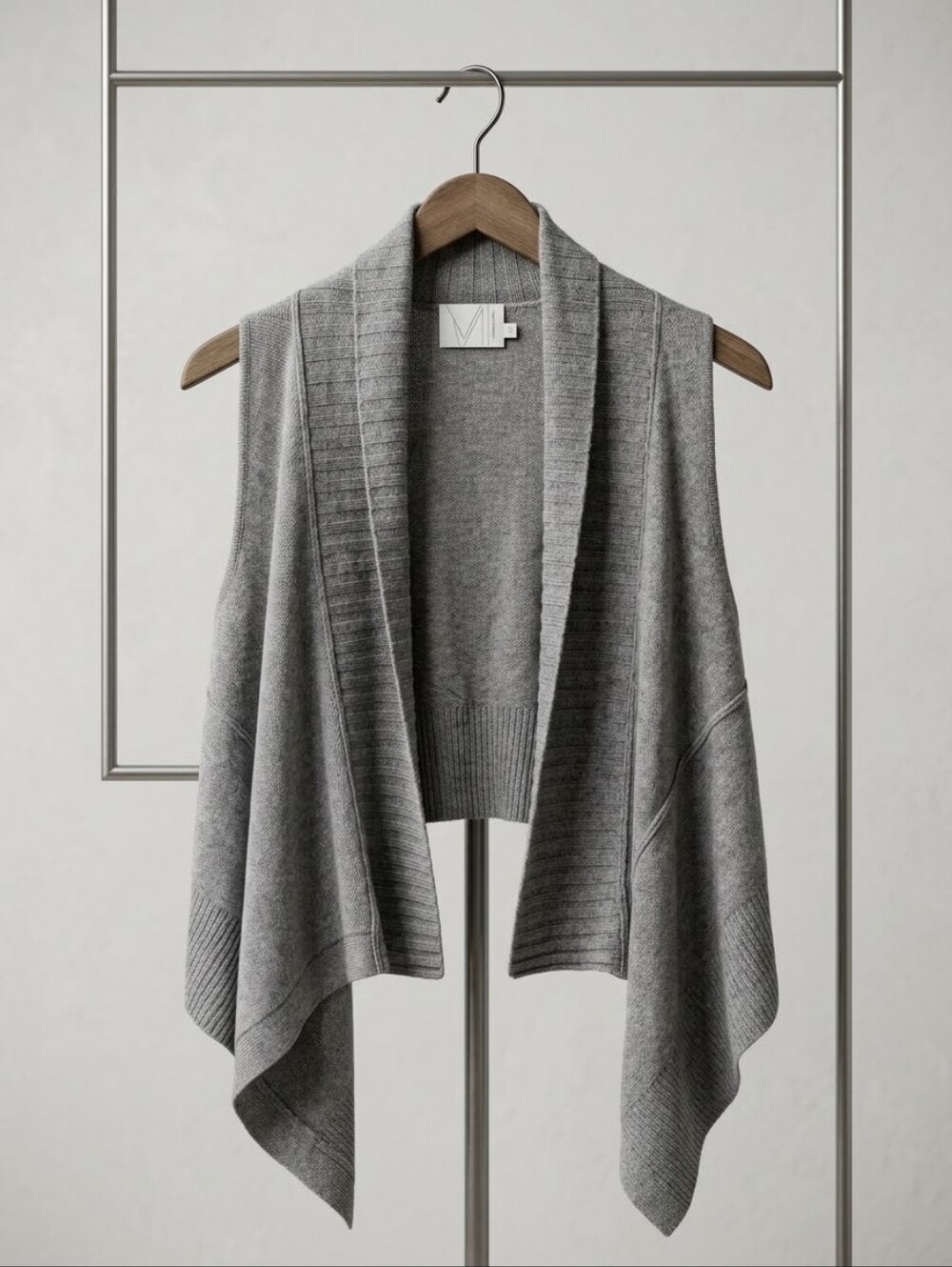 MS by Michael Stars Gray Draped Open Front Knit Sweater Vest O/S
